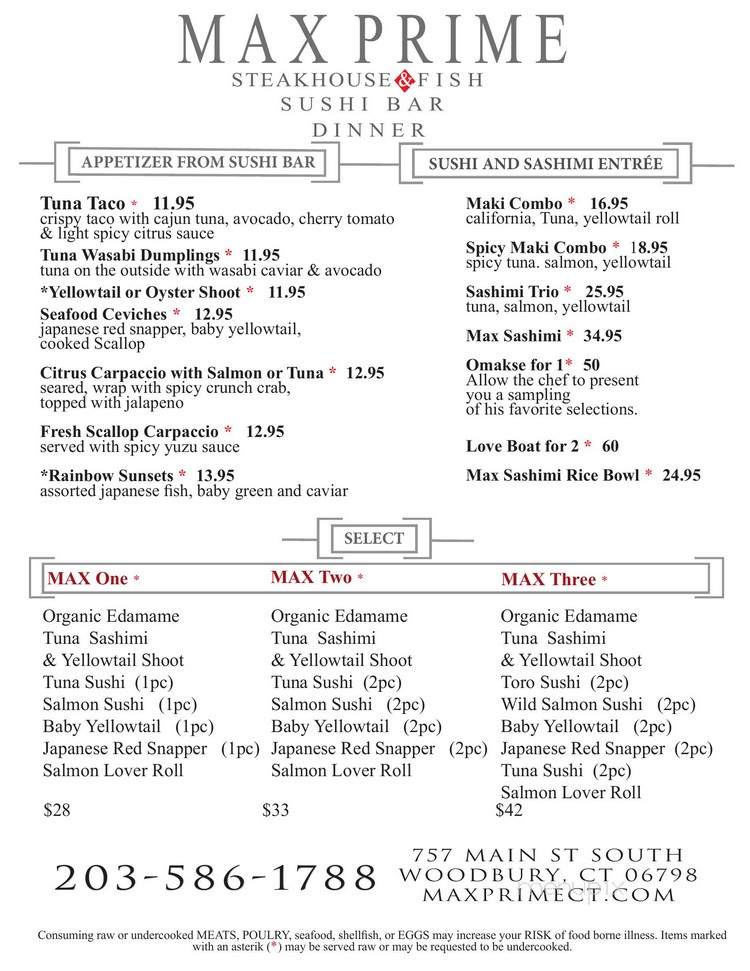 Max Prime Steakhouse, Fish & Sushi Bar - Woodbury, CT