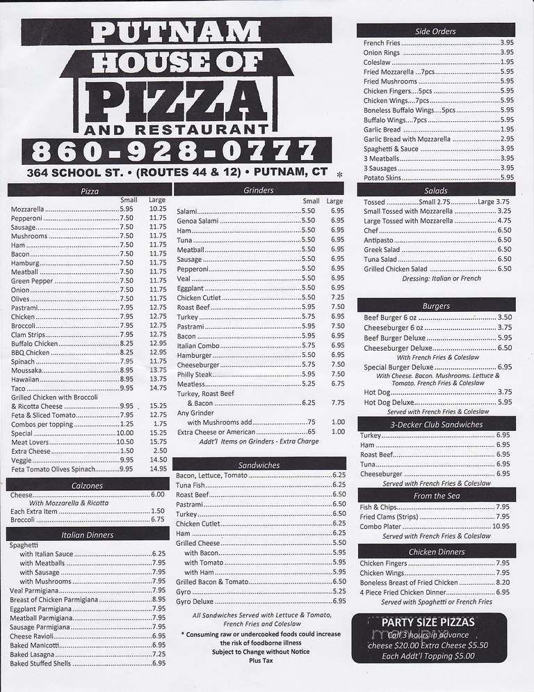 Putnam House Of Pizza - Putnam, CT