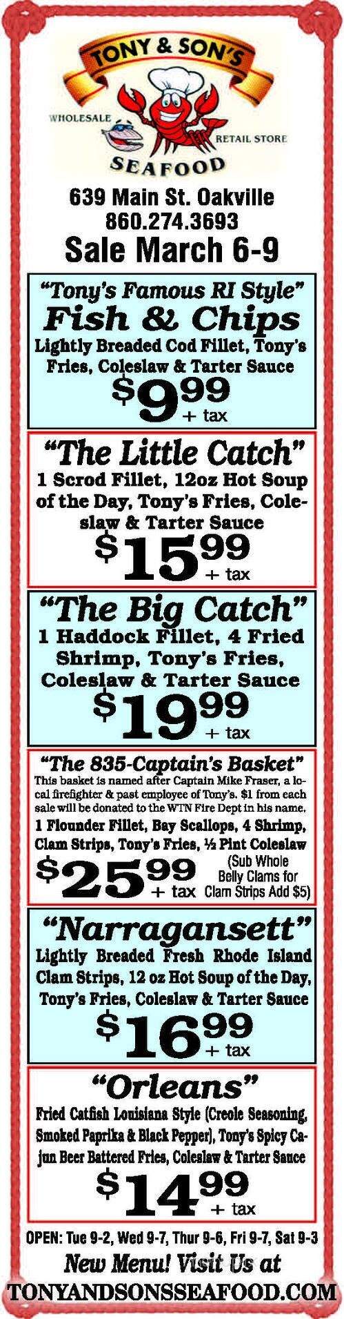 Tony and Sons Seafood - Oakville, CT